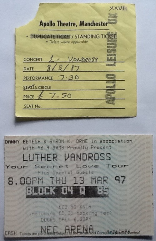 Luther Vandross 2x Original Used Concert Tickets Manchester Birmingham 1987 1997