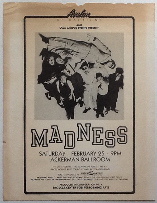 Madness Original Large Concert Handbill Flyer Ackerman Ballroom Los Angeles 1984