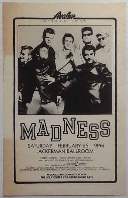 Madness Original Concert Handbill Flyer Ackerman Ballroom Los Angeles 1984
