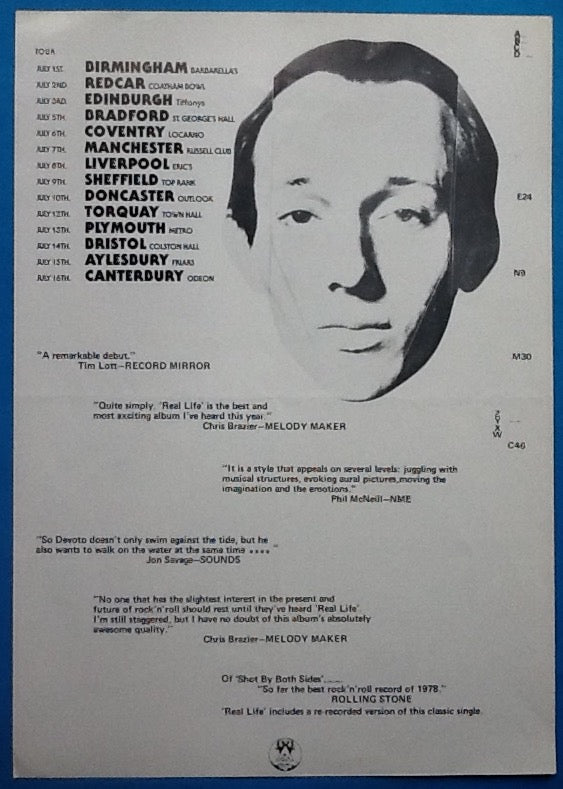 Magazine Original Concert -Album Promo Handbill Flyer UK Tour Real Life 1978