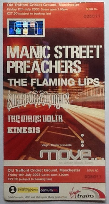 Manic Street Preachers Original Used Concert Ticket Old Trafford Cricket Ground Manchester 2003