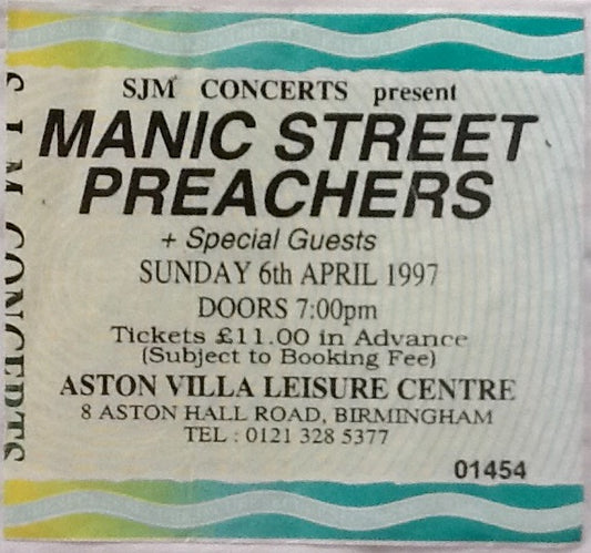 Manic Street Preachers Original Used Concert Ticket Aston Villa Leisure Centre 6th April 1997