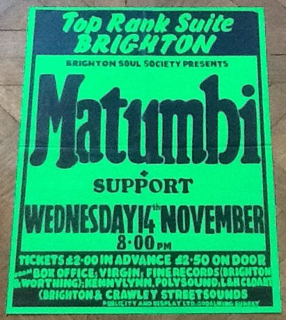 Matumbi Original Concert Tour Gig Poster Top Rank Suite Brighton 1979