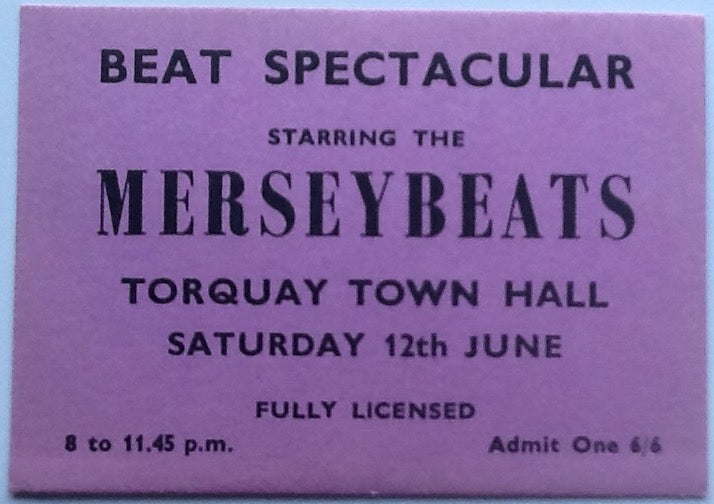 Merseybeats Original Used Concert Ticket Torquay Town Hall 1965