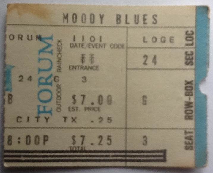 Moody Blues Original Used Concert Ticket Forum Los Angeles 1972