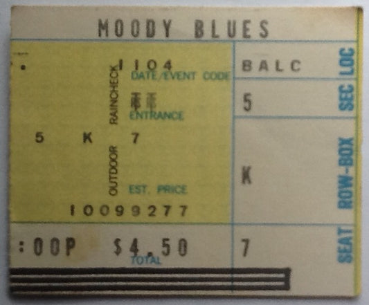 Moody Blues Original Concert Ticket Long Beach Arena 1972