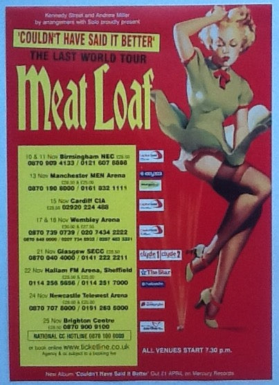 Meat Loaf Original Concert Handbill Flyer The Last World Tour 2003