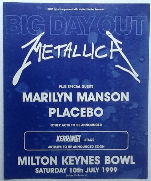 Metallica Marilyn Manson Original Concert Handbill Flyer Milton Keynes Bowl 1999