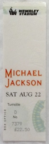 Michael Jackson Original Used Ticket Wembley Stadium London 22nd Aug 1992