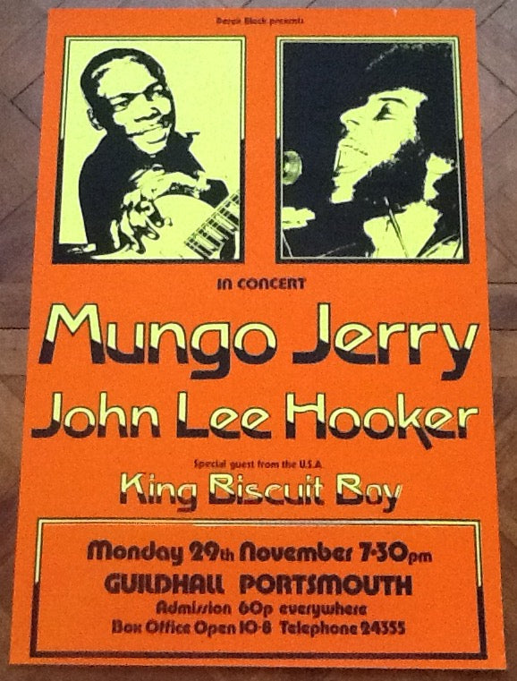 Mungo Jerry John Lee Hooker Original Concert Tour Gig Poster Guildhall Portsmouth 1971