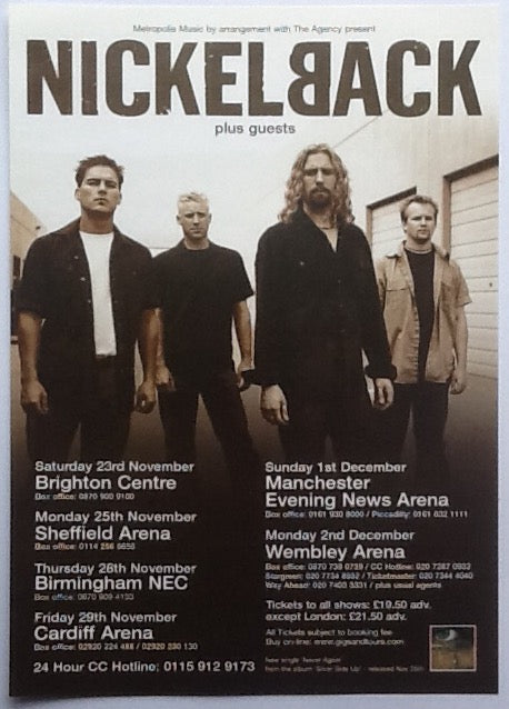 Nickelback Original Concert Handbill Flyer Silver Side Up UK Tour 2002