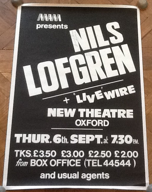 Nils Lofgren Original Autographed Concert Tour Gig Poster New Theatre Oxford 1979