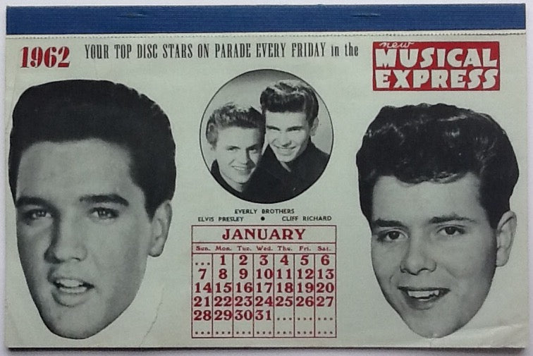 Elvis Presley Buddy Holly New Musical Express NME Calendar 1962