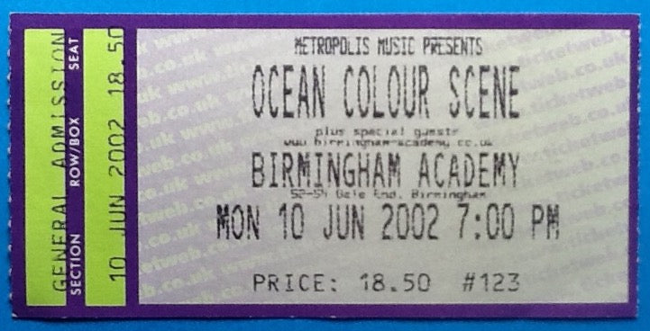 Ocean Colour Scene Original Used Concert Ticket Academy Birmingham 2002