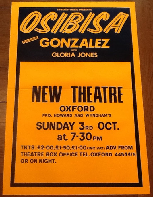 Osibisa Gonzalez Gloria Jones Original Concert Tour Gig Poster New Theatre Oxford 1976