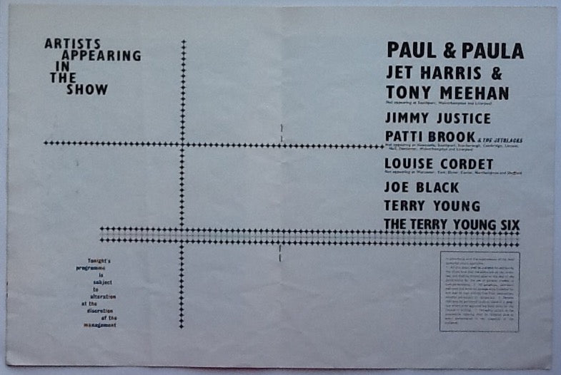 Paul & Paula Jet Harris Tony Meehan Original Concert Programme UK Tour 1963