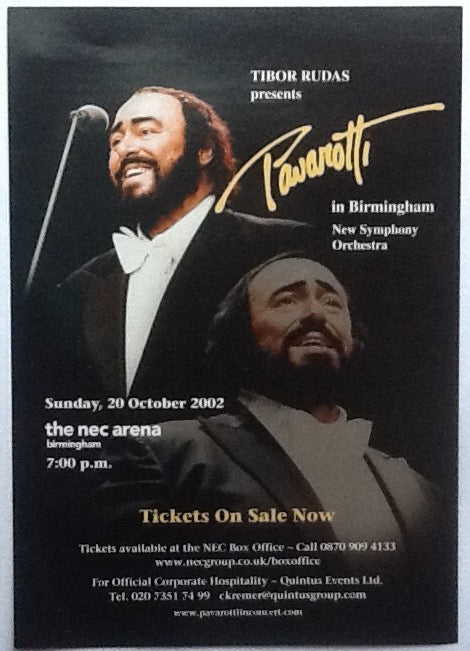 Pavarotti Original Concert Handbill Flyer NEC Arena Birmingham 2002