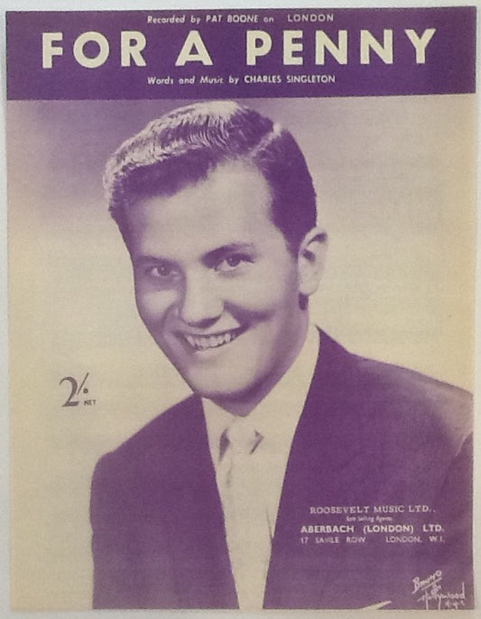 Pat Boone For A Penny Original Mint Sheet Music 1959