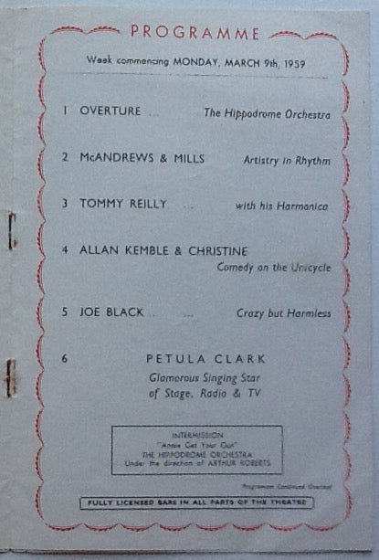 Marino Marini Quartet Petula Clarke Original Concert Programme Hippodrome Theatre Birmingham 1959