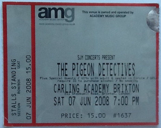 Pigeon Detectives Original Used Concert Ticket Carling Academy Brixton London 2008