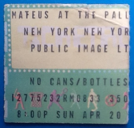 Public Image Limited PiL Original Used Concert Ticket Palladium New York 1980