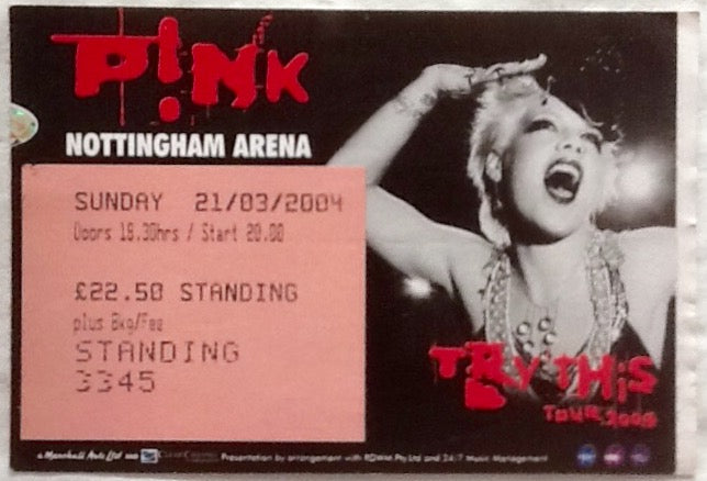 P!nk Pink Original Used Concert Ticket Nottingham Arena 21st Mar 2004