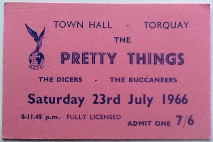 Pretty Things Original Used Concert Ticket Torquay Town Hall 1966