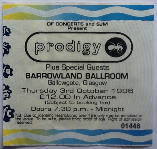 Prodigy Original Used Concert Ticket Barrowlands Glasgow 1996