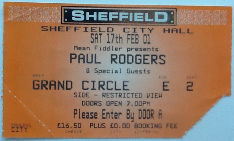 Paul Rodgers Original Used Concert Ticket Sheffield City Hall 2001