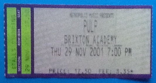 Pulp Original Used Concert Ticket Brixton Academy London 29th Nov 2001