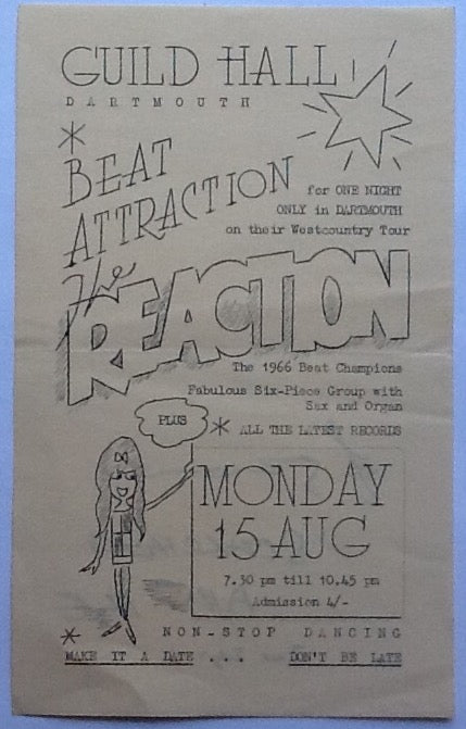 Queen Roger Taylor Reaction Original Early Concert Handbill Flyer Guildhall Dartmouth 1966