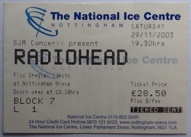 Radiohead Original Used Concert Ticket National Ice Centre Nottingham 2003