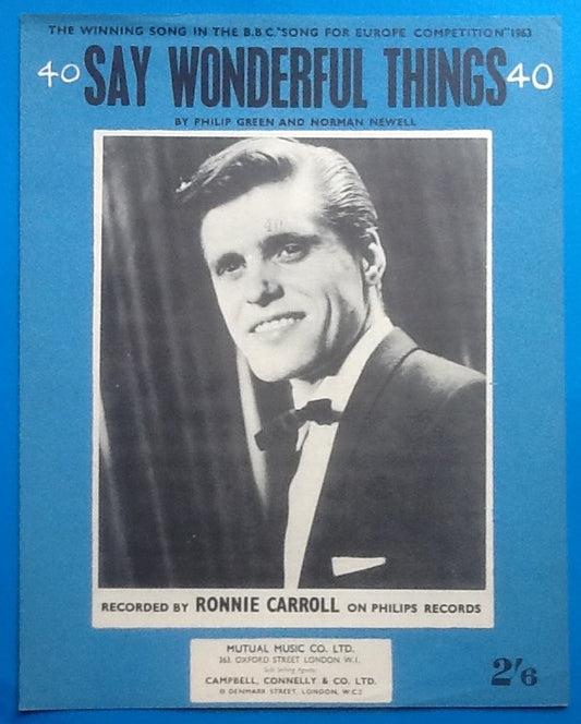 Ronnie Carroll Say Wonderful Things Sheet Music 1963