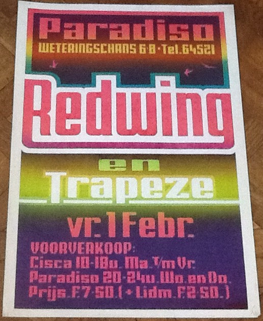 Redwing Original Concert Tour Gig Poster Paradiso Club Amsterdam 1974