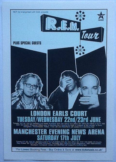 R.E.M. REM Original Concert Handbill Flyer London Manchester UP Tour 1999