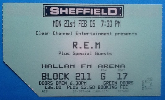 REM Original Used Concert Ticket Sheffield 2005