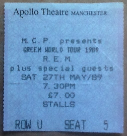 R.E.M. Original Used Concert Ticket Manchester 1989