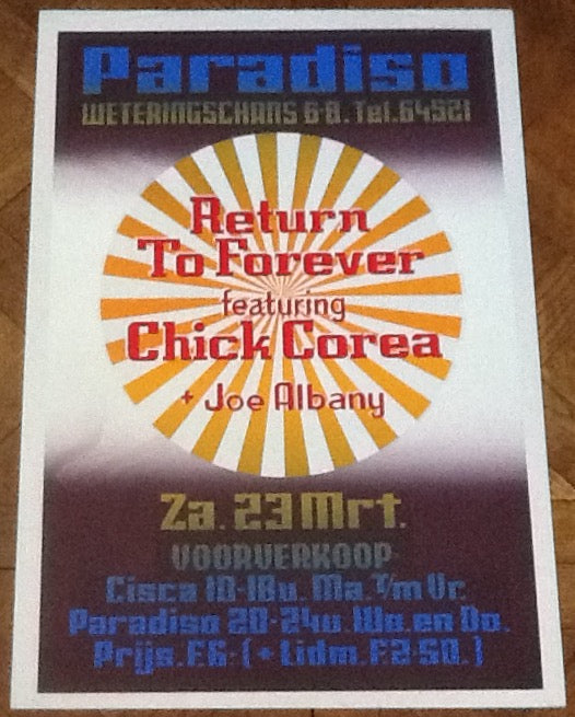 Return To Forever Chick Corea Original Concert Tour Gig Poster Paradiso Club Amsterdam 1974