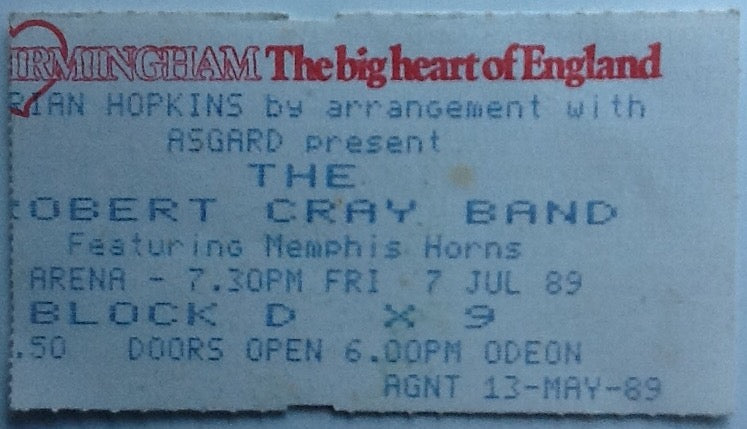 Robert Cray Band Original Used Concert Ticket NEC Birmingham 1989