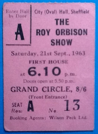 Roy Orbison Show Original Concert Programme and Used Ticket Sheffield 1963