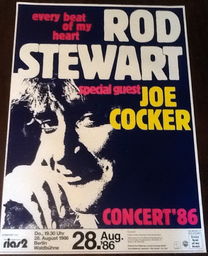 Rod Stewart Joe Cocker Original Concert Tour Gig Poster Waldbühne Berlin 1986