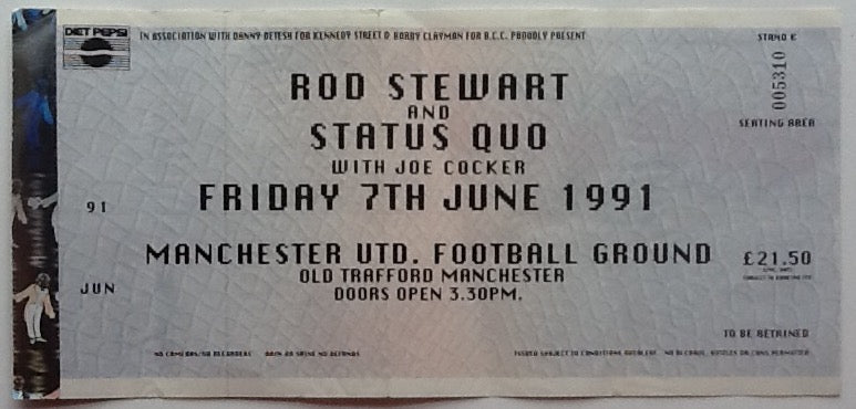 Rod Stewart & Status Quo Original Used Concert Ticket Old Trafford Football Ground Manchester 1991