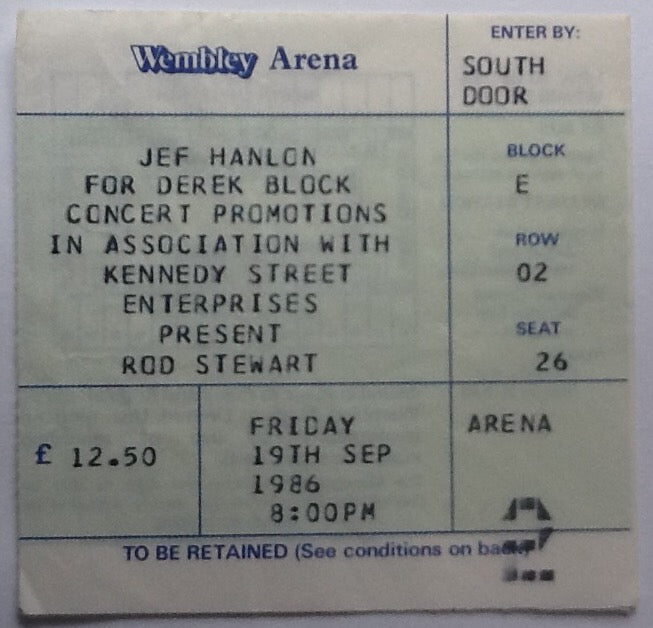 Rod Stewart Original Used Concert Ticket Wembley Arena London 1986