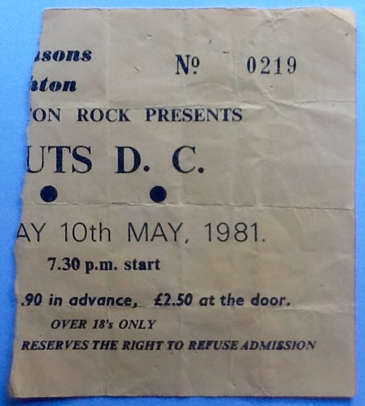 Ruts D.C. Original Used Concert Ticket Jenkinsons Brighton 1981