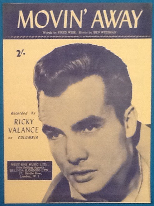 Ricky Valance Movin' Away Original Mint Sheet Music 1960