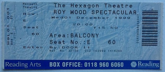 Roy Wood Original Unused Concert Ticket Hexagon Theatre Reading 1999