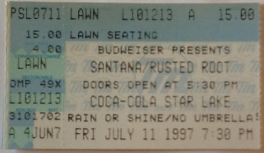 Santana Original Used Concert Ticket Coca Cola Star Lake Amphitheater Burgettstown 1997