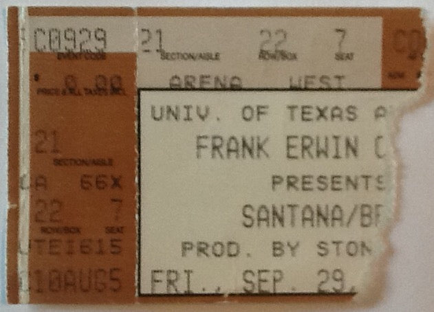 Santana Jeff Beck Original Used Concert Ticket Frank Erwin Center Austin 1995