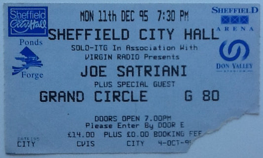 Joe Satriani Original Used Concert Ticket Sheffield City Hall 1995