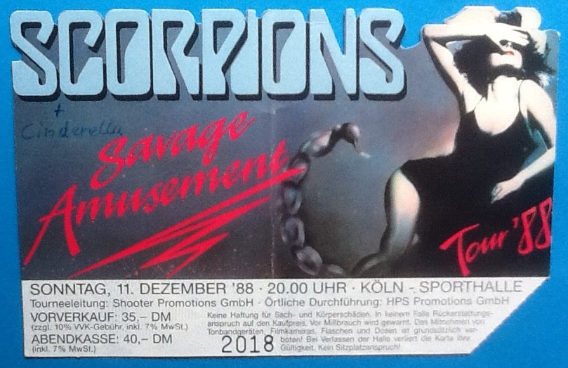 Scorpions Original Used Concert Ticket Cologne 1988